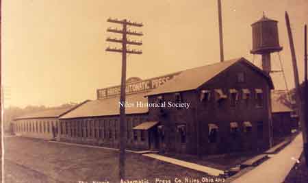 Photo of the Harris Automatic Press Co. located in Niles for many years. Constructed about 1904 and operated until 1914, after a prolonged strike moved operations to Cleveland.