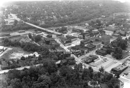 A collection of aerial maps of downtown Niles, Ohio taken by Paul Ingledue prior to urban renewal in 1976.
