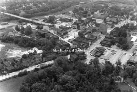 A collection of aerial maps of downtown Niles, Ohio taken by Paul Ingledue prior to urban renewal in 1976.