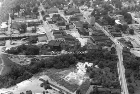 A collection of aerial maps of downtown Niles, Ohio taken by Paul Ingledue prior to urban renewal in 1976.