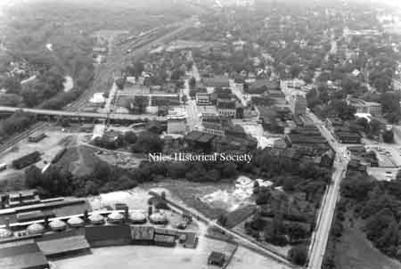 A collection of aerial maps of downtown Niles, Ohio taken by Paul Ingledue prior to urban renewal in 1976.