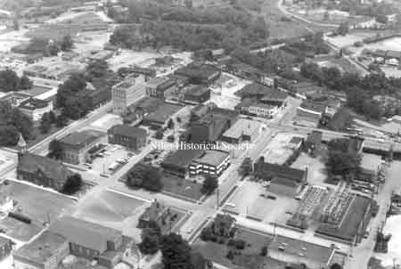 A collection of aerial maps of downtown Niles, Ohio taken by Paul Ingledue prior to urban renewal in 1976.