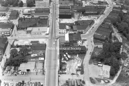 A collection of aerial maps of downtown Niles, Ohio taken by Paul Ingledue prior to urban renewal in 1976.