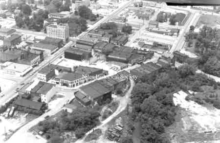 A collection of aerial maps of downtown Niles, Ohio taken by Paul Ingledue prior to urban renewal in 1976.