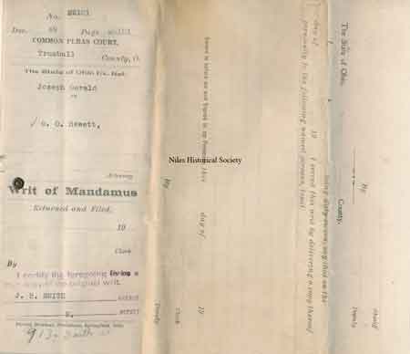 1925 lawsuit by police officer Joseph Gerard against City of Niles and Safety Director, O.O. Hewitt.