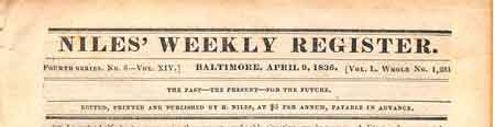 Letterhead of the Niles Register dated April 9, 1836.