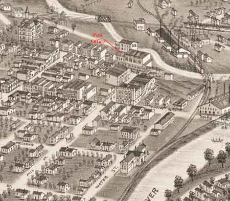 Post Office location on 1882 panorama map.