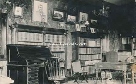 Interior views of a bedroom and a law office situated in the McKinley Museum on the Tibbetts property in McKinley Heights.