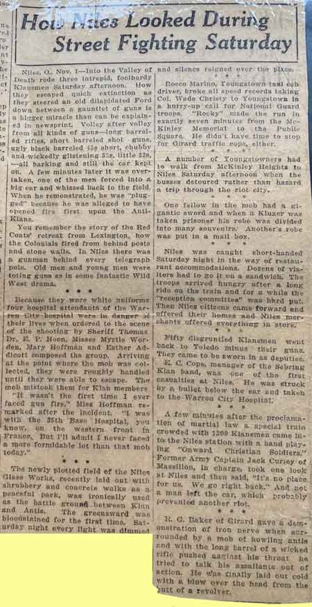 How Niles looked during the street fighting Saturday, November 1, 1924
