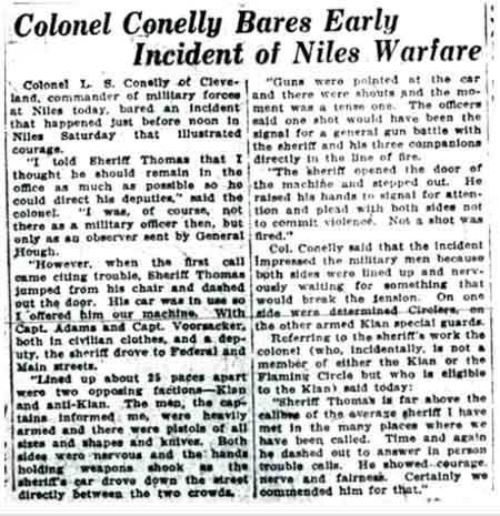Conelly bares early incident of Niles warfare