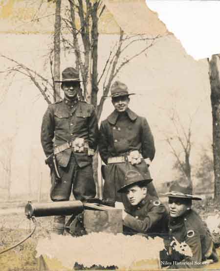 Guardsmen satationed in Niles with machinegun.