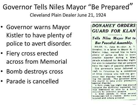 Governor Donahey warns Kistler to have plenty of police to avert disorder. Kistler is confident that he can handle the parade and that there would be very little trouble.
