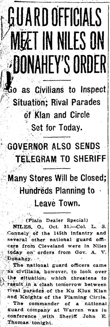 Guard officials met in Niles on Governor Donahey’s order.