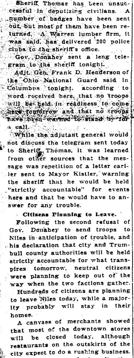 Guard officials met in Niles on Governor Donahey’s order.