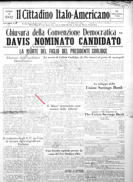 The publication of an Italian language newspaper, Il Cittadina Italo-Americano, allowed the Italian immigrants to follow the local events.