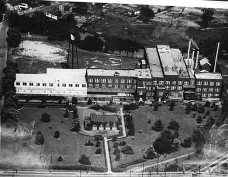 The GE Plant was located at the corner of East Federal and North Main Streets. The B&O and Erie railroad tracks are visible in the bottom right of the view.