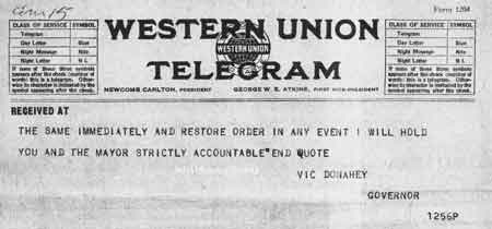 Telegraph letter to Mayor Kistler