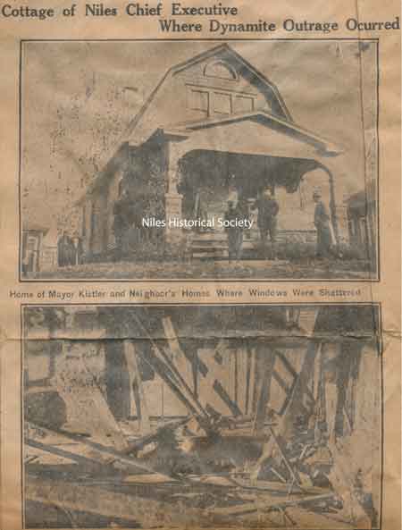 Mayor Harvey Kistler’s home at 956 West Park Avenue was damaged by an bomb explosion thought to be placed by members of anti-klan forces.