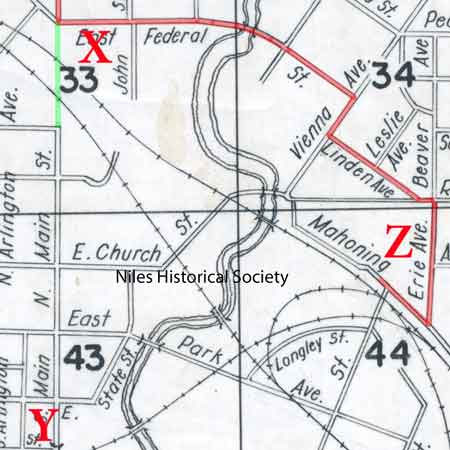 Map shows the main entrances for the anti-Klan forces to stop the Klanners preparing to parade in downtown Niles.