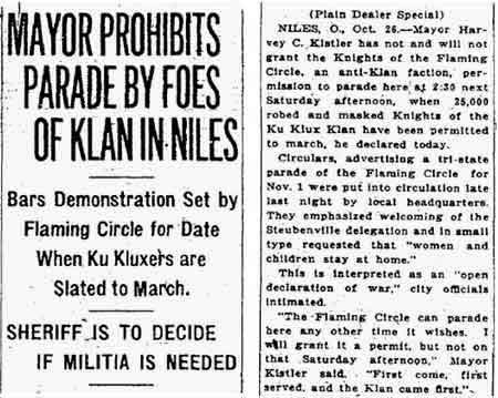Mayor prohibits parade by foes of Klan.