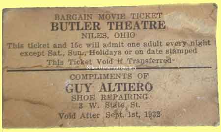 Bargain movie ticket for the Butler Theatre.