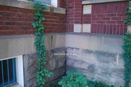 View of cut stone and brickwork.