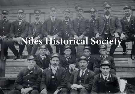 Streetcar motormen from the Mahoning Valley Electric Railway Company of Niles. In the back row, second from the left is Roy Swegans and the third from the right is John Curry.