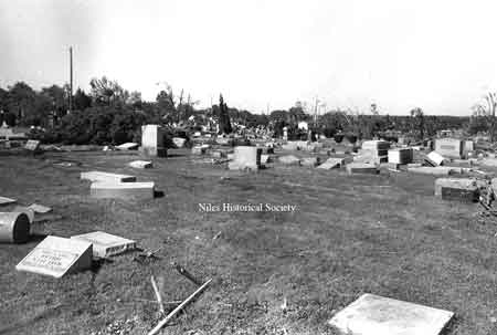 A series of photographs showing in graphic detail, the aftermath of the tornado that ripped through Niles on May 31, 1985.