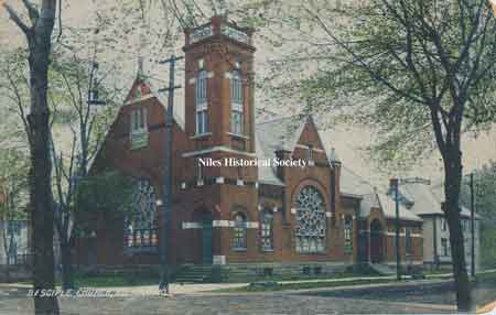 View of the First Christian Church and parsonage.