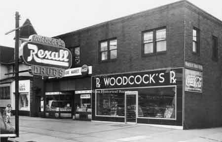 Woodcock's Drug Store at Robbins and Cedar.