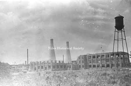 Picture taken during the building of Fostoria Glass which took place in 1910 on the corner of Main Street and Federal Street in Niles.