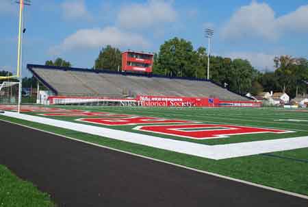 Bo Rein Memorial Stadium has gone through a renovation and updating with the addition of artificial turf, new scoreboard, new visitor press box, a brick and iron column main entrance, new black iron decorative fencing, cleaning and repainting, and new lighted parking lots. (2013).