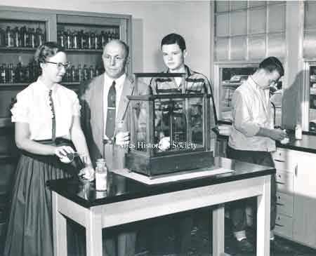 Chemistry teacher, Glenn Sechler, with lab students.