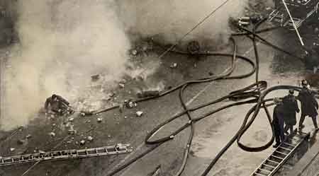 Close-up of fireman Arnold Danes after falling to the ground.