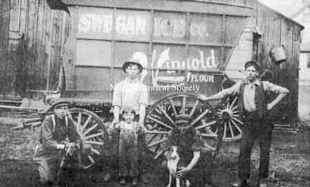 George Swegan started an ice house and used to cut blocks of ice from the Mosquito Creek and deliver it in horse-drawn carts like the one pictured.