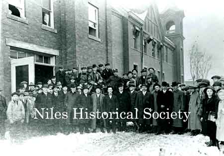 Two different views of the Niles City Building, built in 1895, which housed the horses and fire apparatus with the fire and police departments on the first floor.