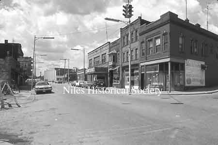 View shows the beginning stage of the demolition of the buildings on State Street as urban renewal began in 1975-6.