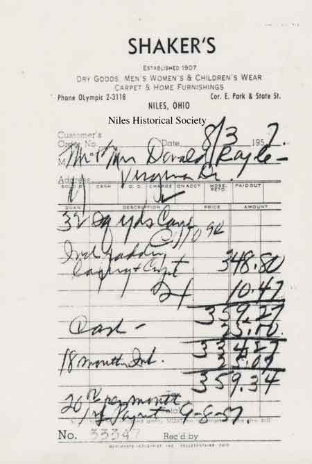 Samples of receipts from Shaker's Store