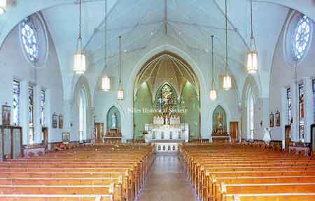 The interior of St. Stephen's Catholic Church after the remodeling in 1953, the 100th year of the founding of the parish