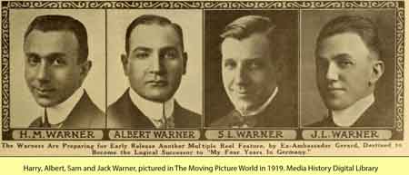 Harry, Albert, Sam and Jack Warner pictured in The moving Picture World in 1919.