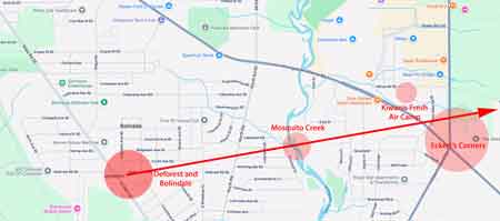 Map showing approximate path of 1947 tornado.
