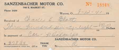 Bill of sale for the Dodge from Sanzenbacher Motors.