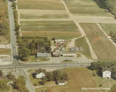 Aerial view, looking east and south, of the intersection of State Route 422 and Niles-Vienna Road taken in 1973.