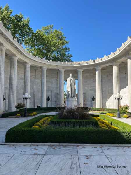 long view of William McKinley statue and garden area