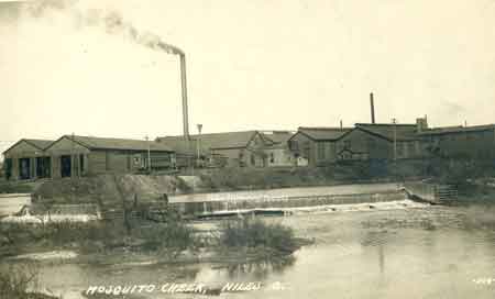 View of the Interurban streetcar barns and Heaton’s dam across the Mosquito Creek.