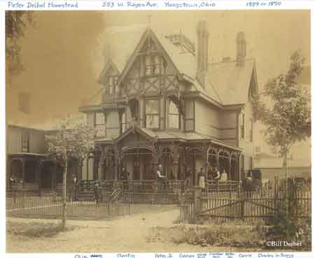 1890 photo of the fine Victorian mansion of Peter Deibel and his family located at 253 West Rayen in Youngstown, Ohio.