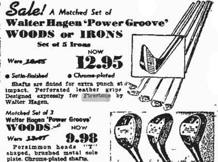 1942 advertisement for Walter Hagen clubs.