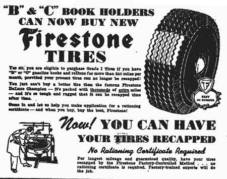 1943 Advertisement for Firestone Tires.
