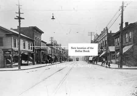 The new location of the Dollar Bank on the southeast corner of Main Street and Park Avenue prior to the new bank building.