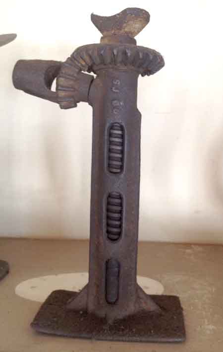 Car jack with gears to rotate screw shaft.